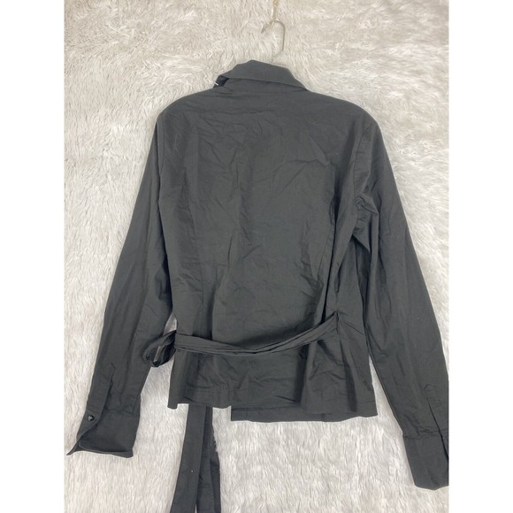 Worthington Stretch Top Womens Size 12 Black Wrap Up Fitted Long Sleeves - Picture 10 of 10